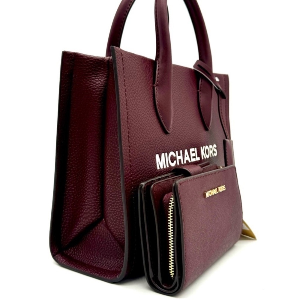 Michael Kors Mirella Small Crossbody Bag & Medium Zip Chain Wallet Ox Blood - Picture 4 of 13